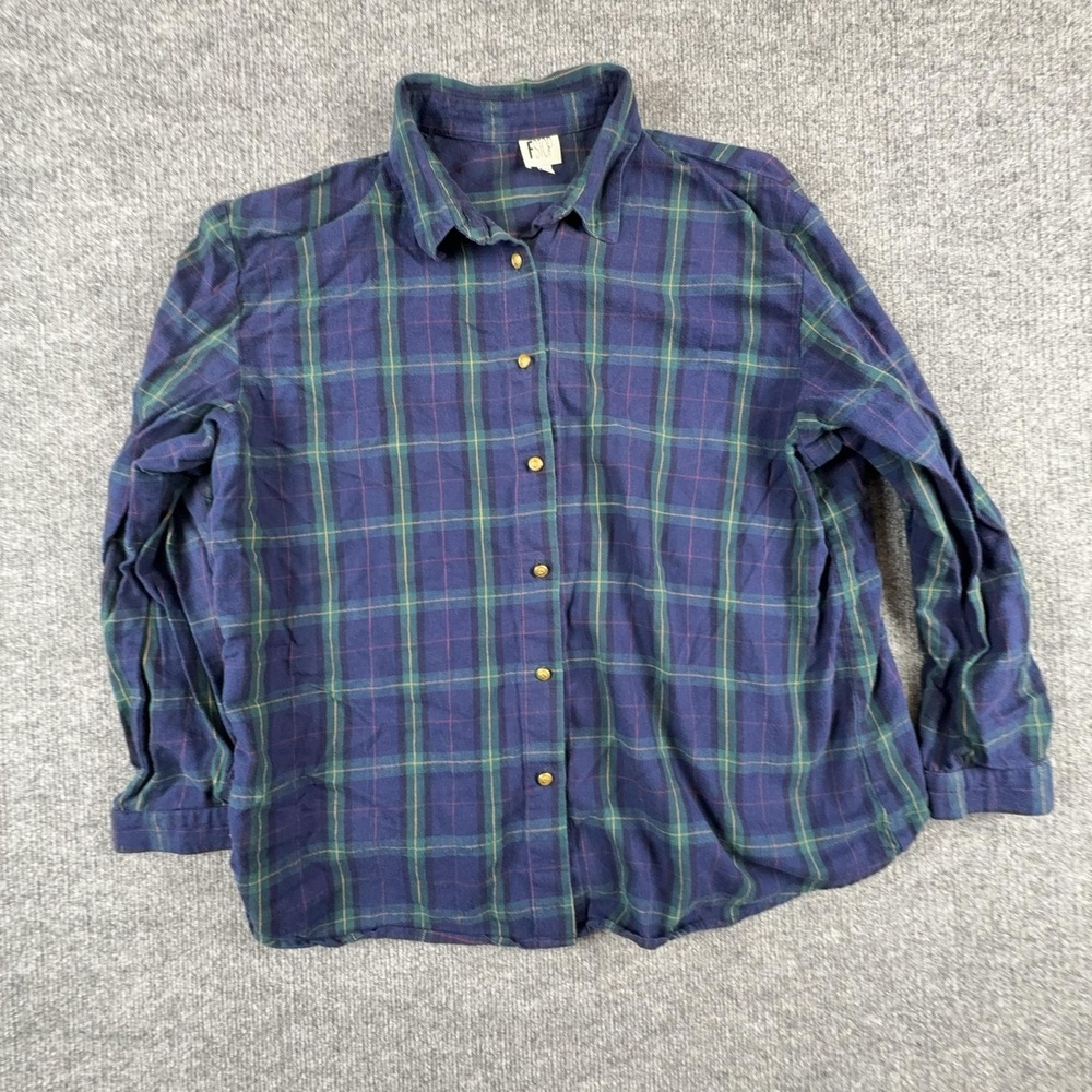 VTG FSTOP Shirt Mens XL Blue Plaid Flannel Long Sleeve Button Up Casual USA Made